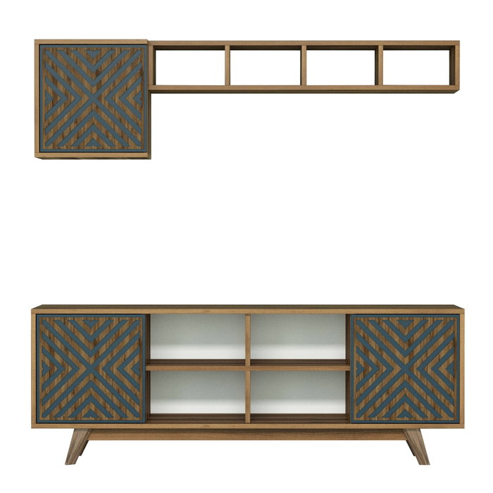 Hanah Home Mueble de TV Nogal y Azul con Estantería